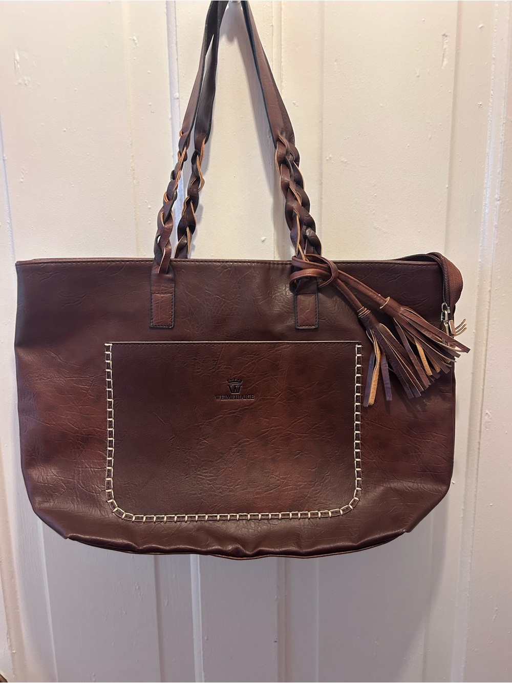 🤎 WEIMEIBAIGE Brown Vegan Leather Oversized Tote Bag / Shoulder Purse 🤎